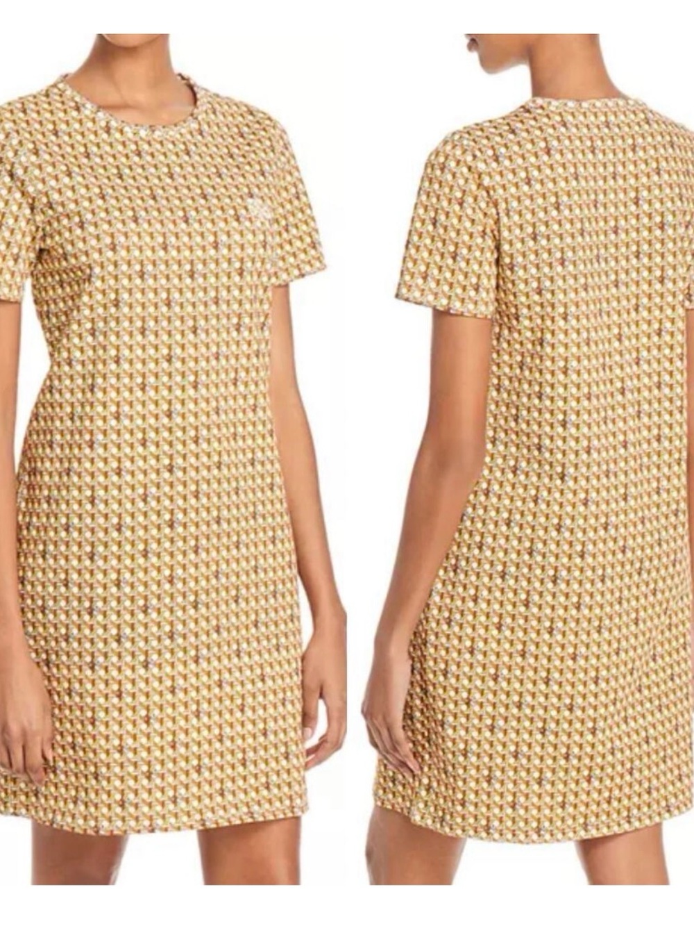 Tory Burch Gold Tweed Short-Sleeve Shift Dress